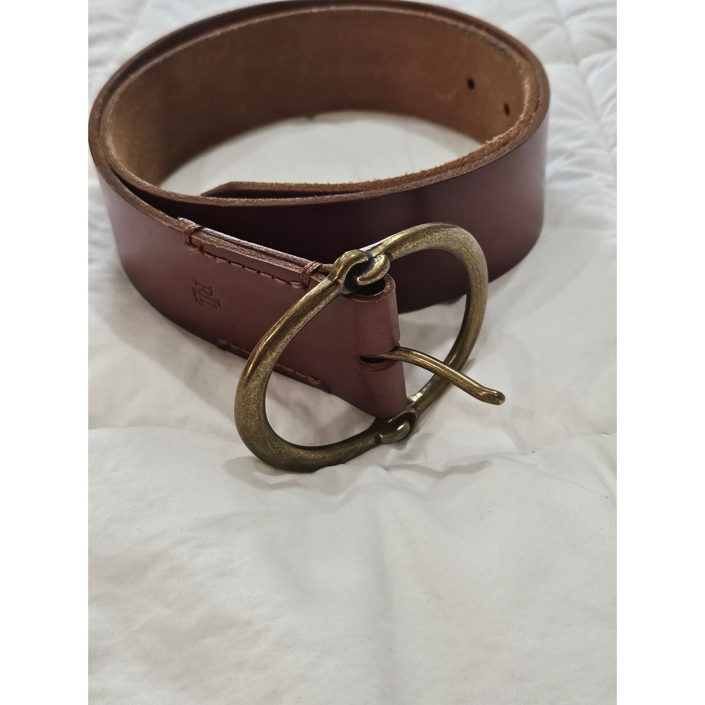 Lauren Ralph Lauren Brown Leather Belt Antique Brass Buckle Size M
